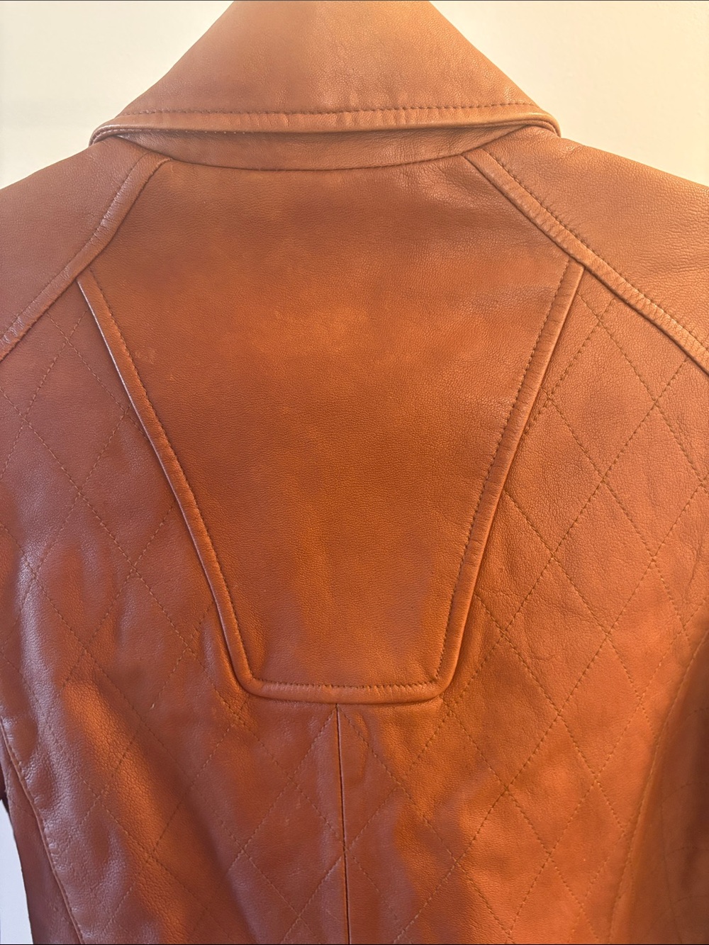 GAP Light Brown Quilted Leather Moto Jacket - Picture 3 of 7